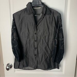 ZARA blouse top embroidery chambray artsy boho